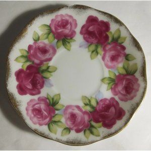 VTG Del Mar Japan Saucer Pink Roses Hand Painted 24K Gold CHIPPED